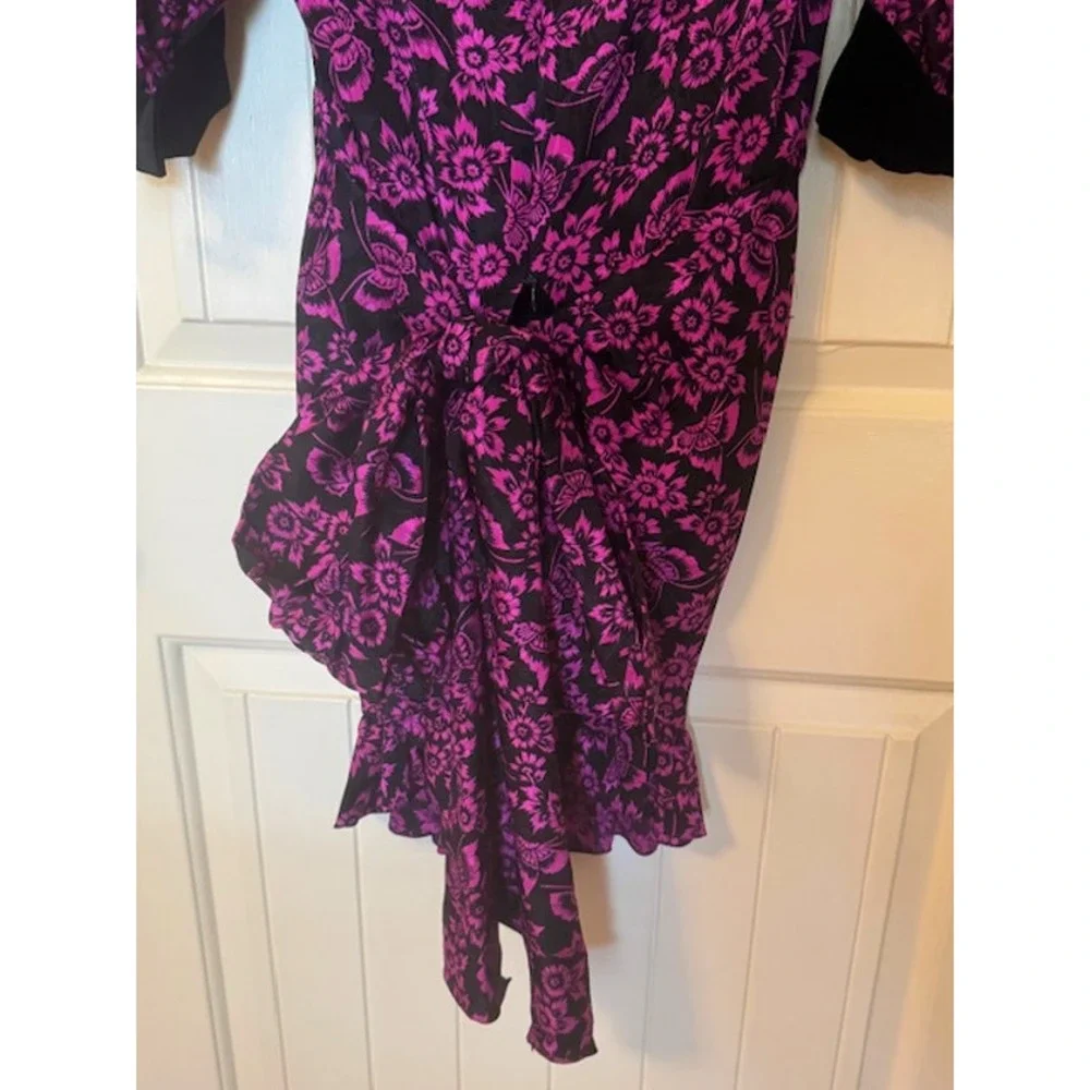 Vintage Oscar de la Renta Butterfly Floral Print Silk Shirt Skirt Set 10